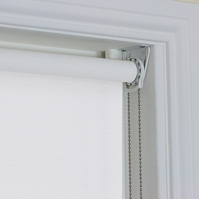 White Fabric Changer Roller Blind close up with chain